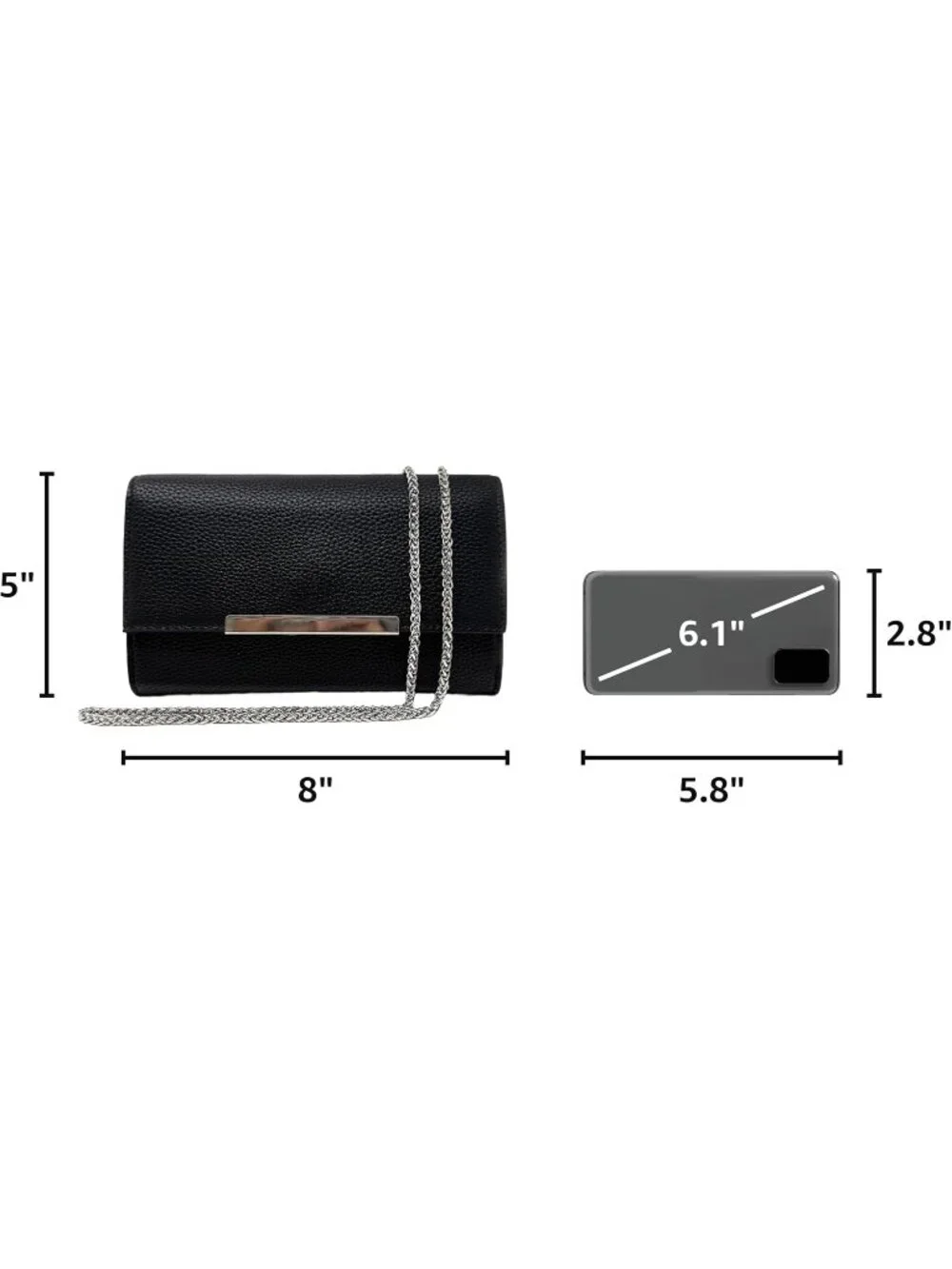 Women’s Black Clutch Purses Wristlet Vegan Leather Formal Evening Bag